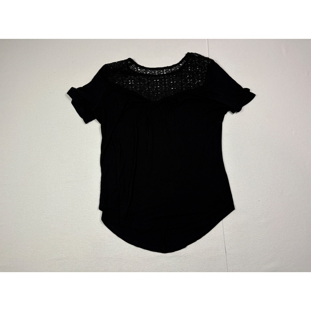 Old Navy Womens Black Crochet Lace Yoke Short Sleeve Scoop Neck Top Large